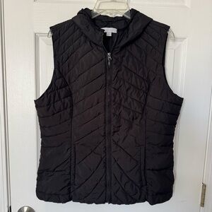 New York & Company Black Quilted Hooded Vest